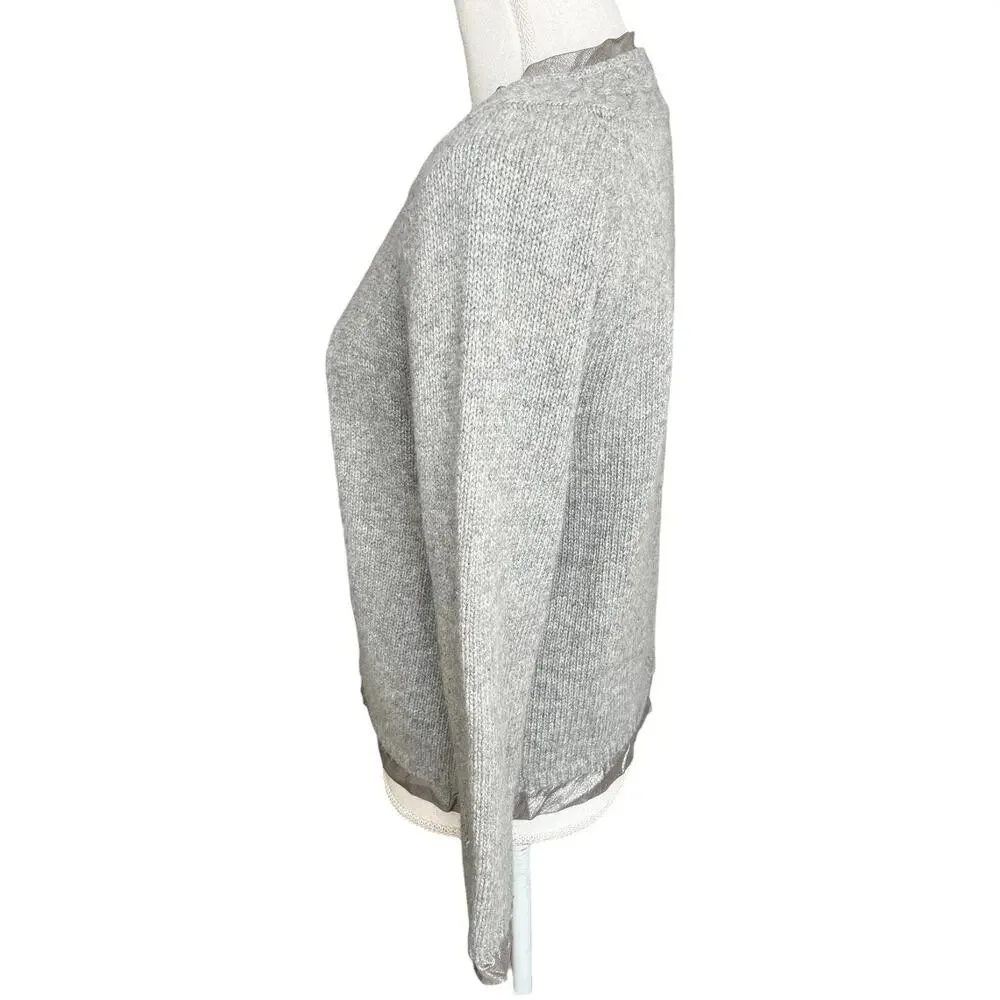 J. Crew gray cardigan sweater wool cashmere preppy rhinestone academia Y2K